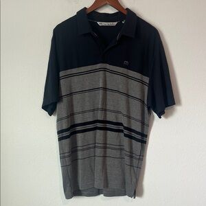 TRAVIS MATHEW Black and Gray Striped Polo Shirt